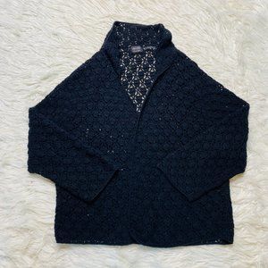 Nicole by Nicole Miller Womens Open Knit Cardigan Sweater Black Size Large